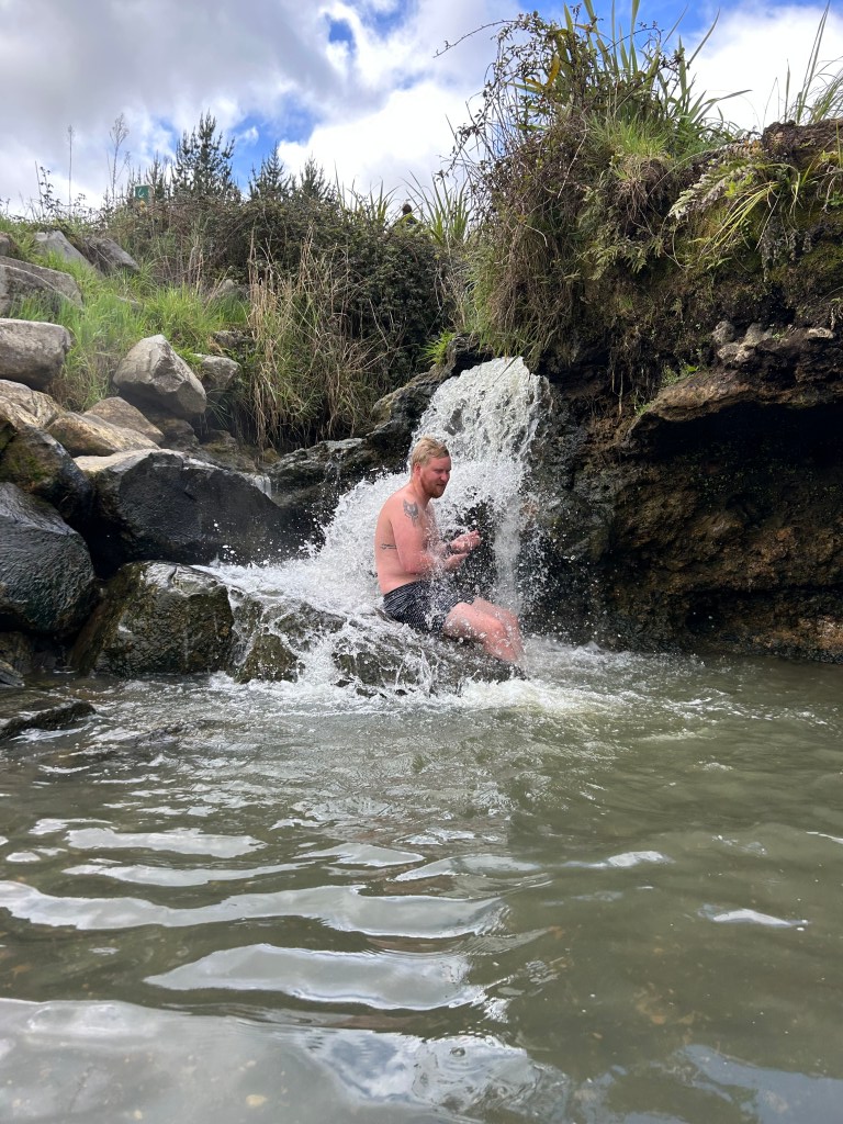 Sitting in the Otumuheke hot Stream in Taupo, New Zealand in September