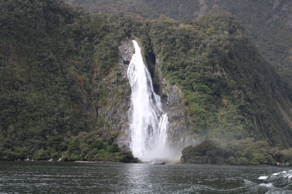 Milford Sound waterfall in New Zealand - Milford Sound: 2-Hour Small Boat Scenic Cruise in spring